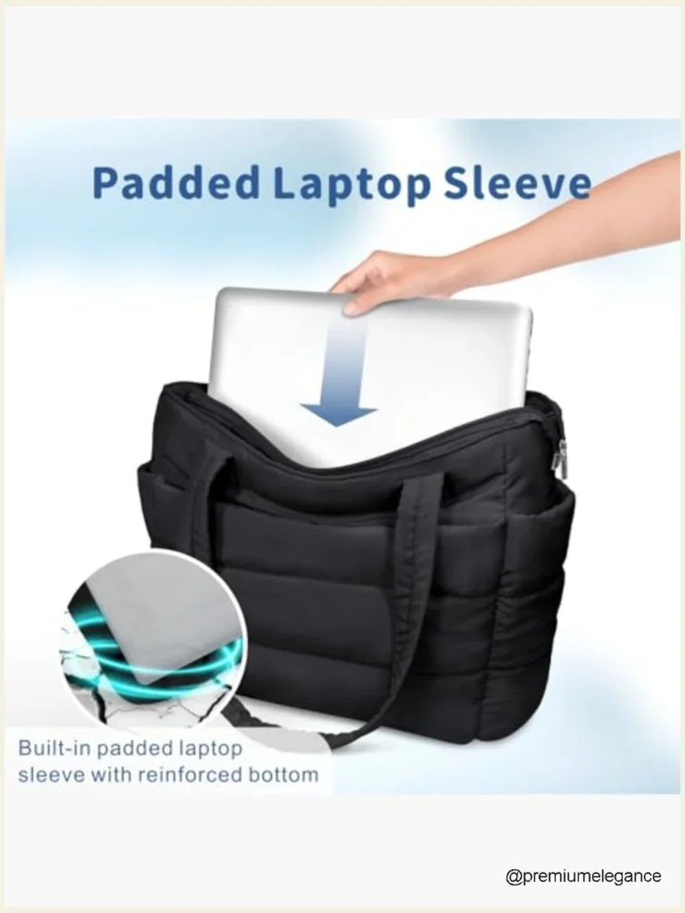 Quilted Puffer Tote Bag with 9 Pockets, Lightweight Shoulder Bag for Work